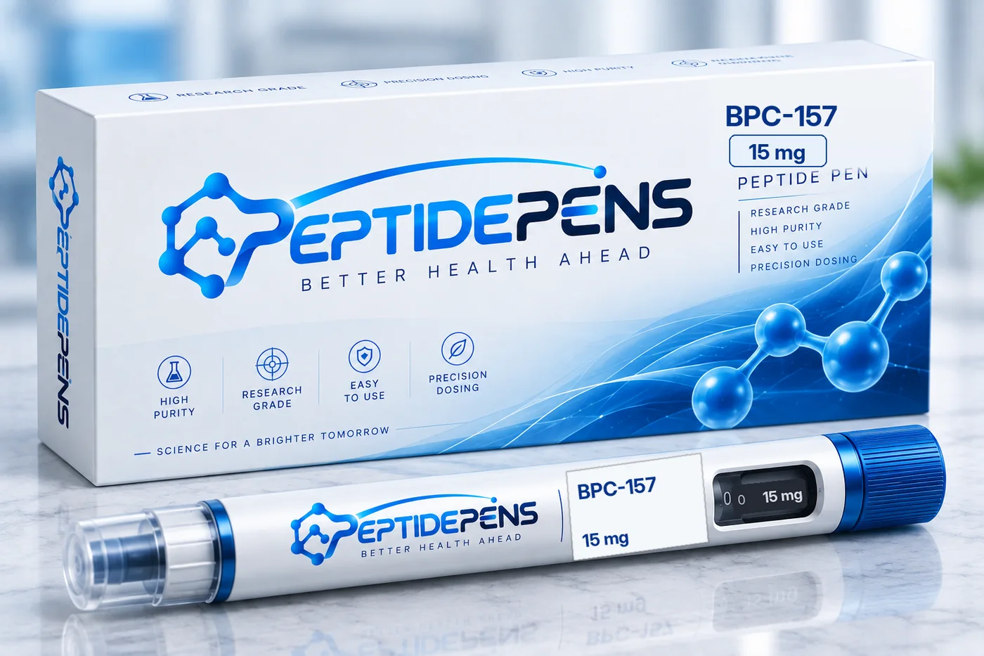 BPC-157 Pen mit 15 mg, Pen und Verpackung