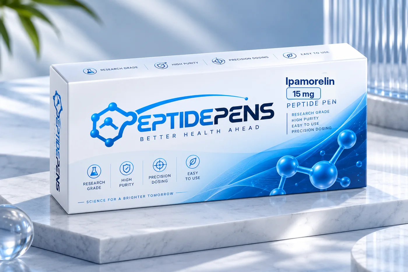 Ipamorelin Pen mit 15 mg, Verpackung von vorne